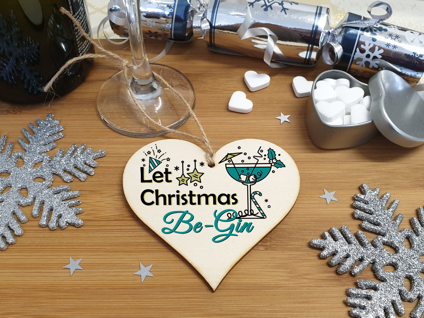 Handmade Wooden Christmas Hanging Heart Plaque Gift Let Christmas Be-Gin funny novelty gin lovers alcohol joke xmas present