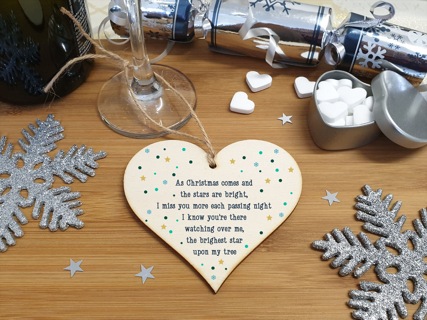 Handmade Wooden Hanging Heart Plaque Gift Christmas Comes Miss You Brightest Star Bereavement In Memory Keepsake Wall Hanger