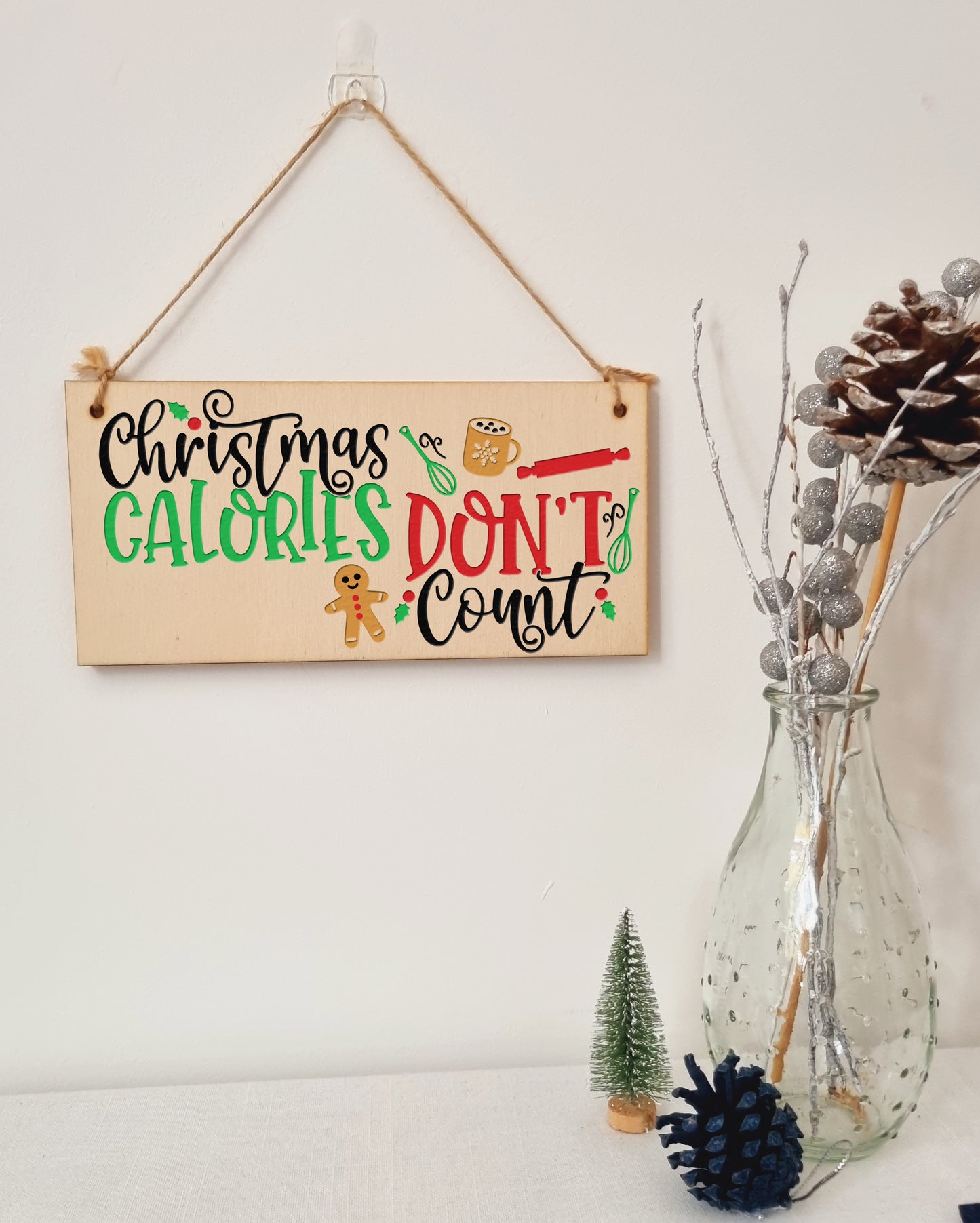 Christmas Calories Don't Count Funny Christmas Sign Kitchen Mum for Her Handmade Wooden Hanging Wall Plaque Gift