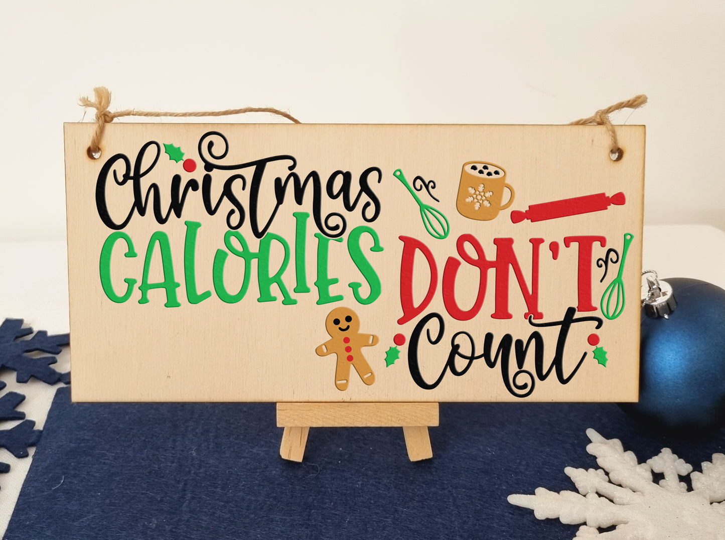 Christmas Calories Don't Count Funny Christmas Sign Kitchen Mum for Her Handmade Wooden Hanging Wall Plaque Gift