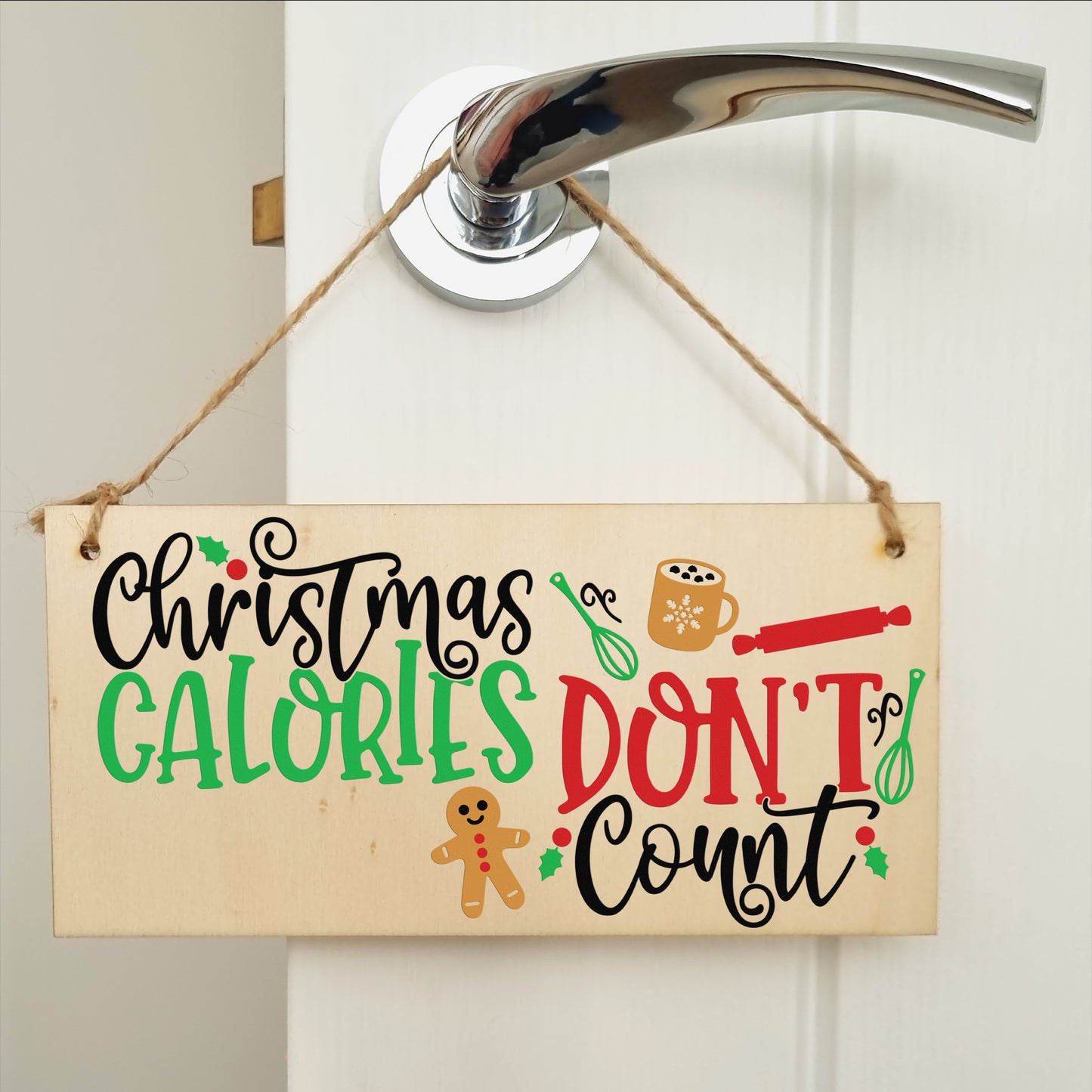 Christmas Calories Don't Count Funny Christmas Sign Kitchen Mum for Her Handmade Wooden Hanging Wall Plaque Gift