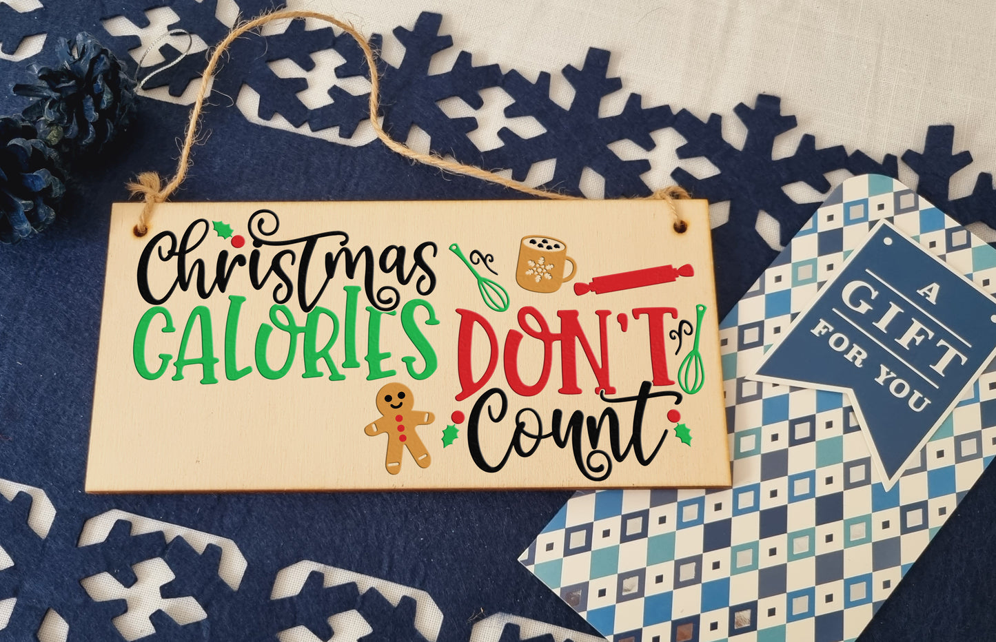 Christmas Calories Don't Count Funny Christmas Sign Kitchen Mum for Her Handmade Wooden Hanging Wall Plaque Gift