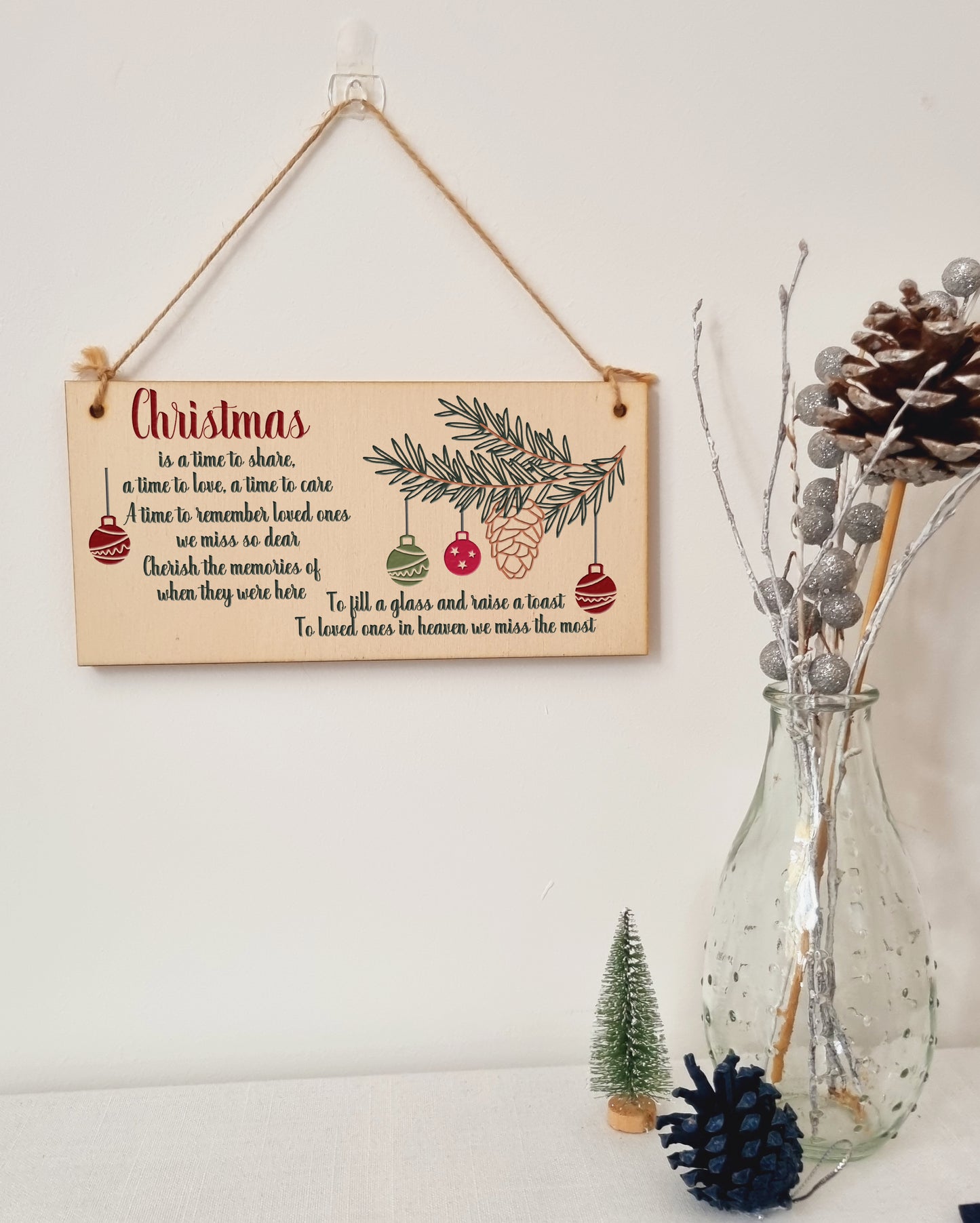 Christmas Time to Share Remember Loved Ones Sympathy Remembrance Decorative Sign Handmade Wooden Hanging Wall Plaque Gift