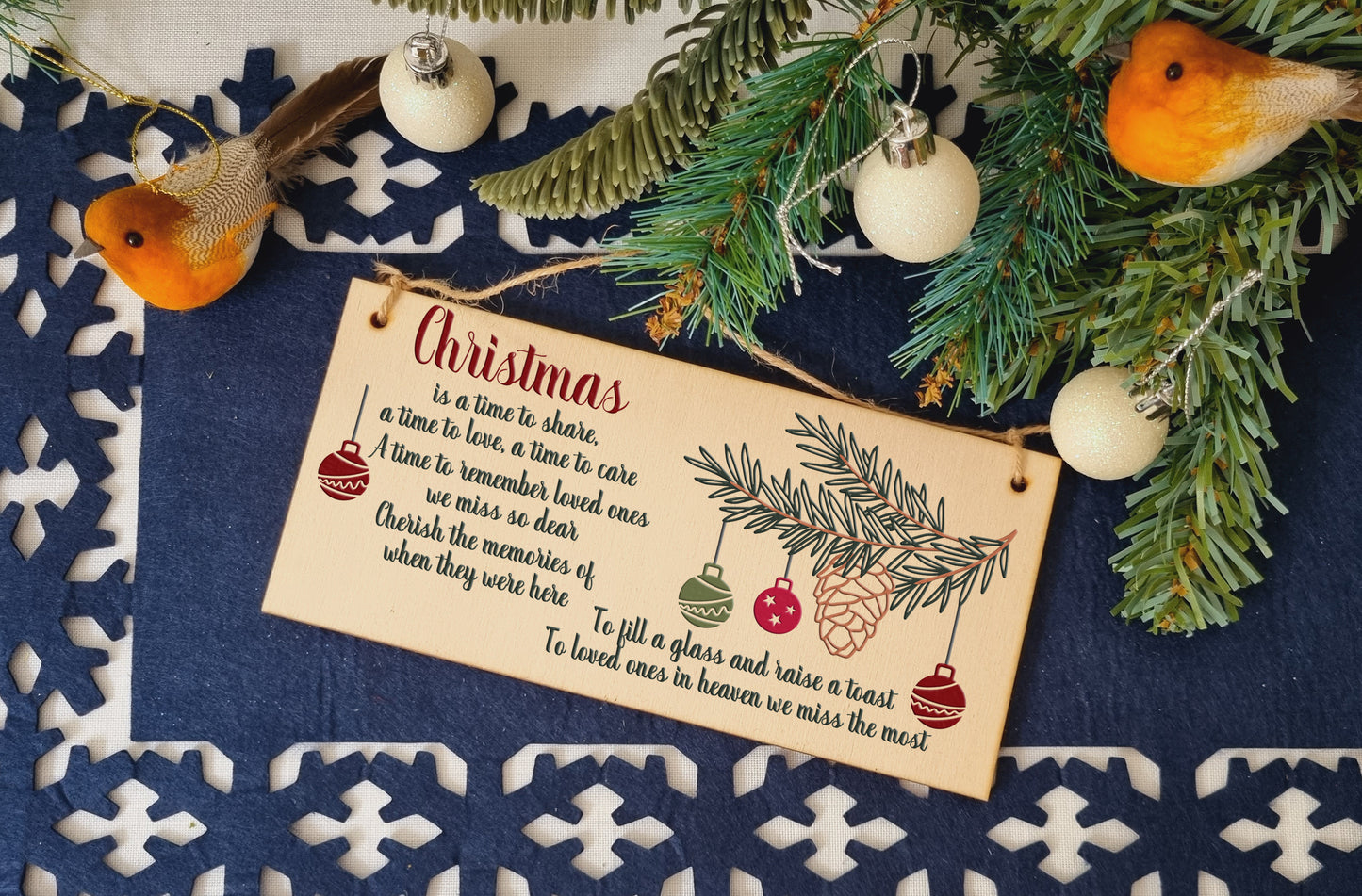 Christmas Time to Share Remember Loved Ones Sympathy Remembrance Decorative Sign Handmade Wooden Hanging Wall Plaque Gift