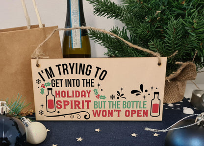 Get into the Christmas Spirit Funny Novelty Boozy Xmas Sign Handmade Wooden Hanging Wall Plaque Gift for Kitchen