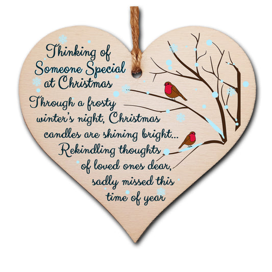 Handmade Wooden Christmas Hanging Heart Plaque Gift Thing of someone special sentimental missing you rememberance lost loved ones tree decoration