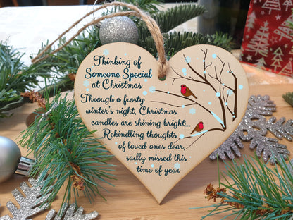 Handmade Wooden Christmas Hanging Heart Plaque Gift Thing of someone special sentimental missing you rememberance lost loved ones tree decoration