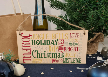 Christmas Joyful Mistletoe Word Art Decorative Xmas Sign Handmade Wooden Hanging Wall Plaque Gift Home Decoration