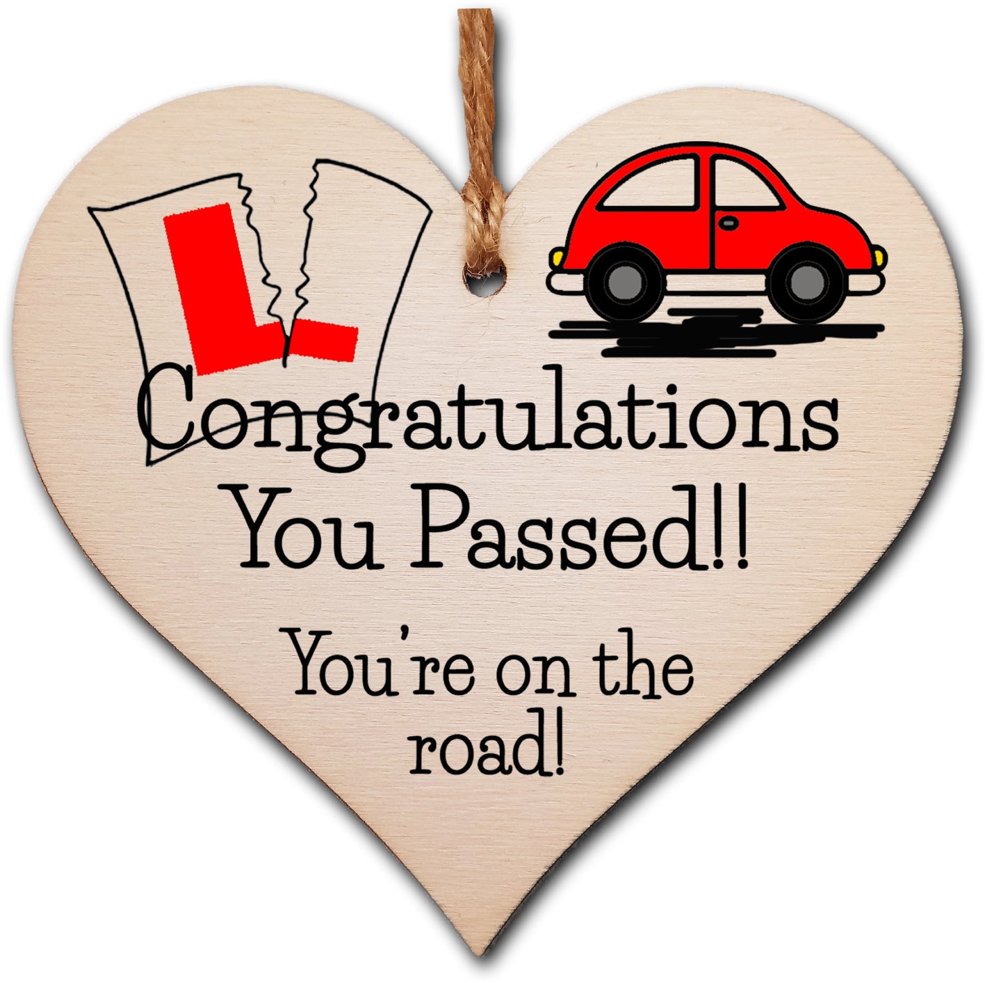 Handmade Wooden Hanging Heart Plaque Gift to Congratulate New Drivers Passed Driving Test Celebrate